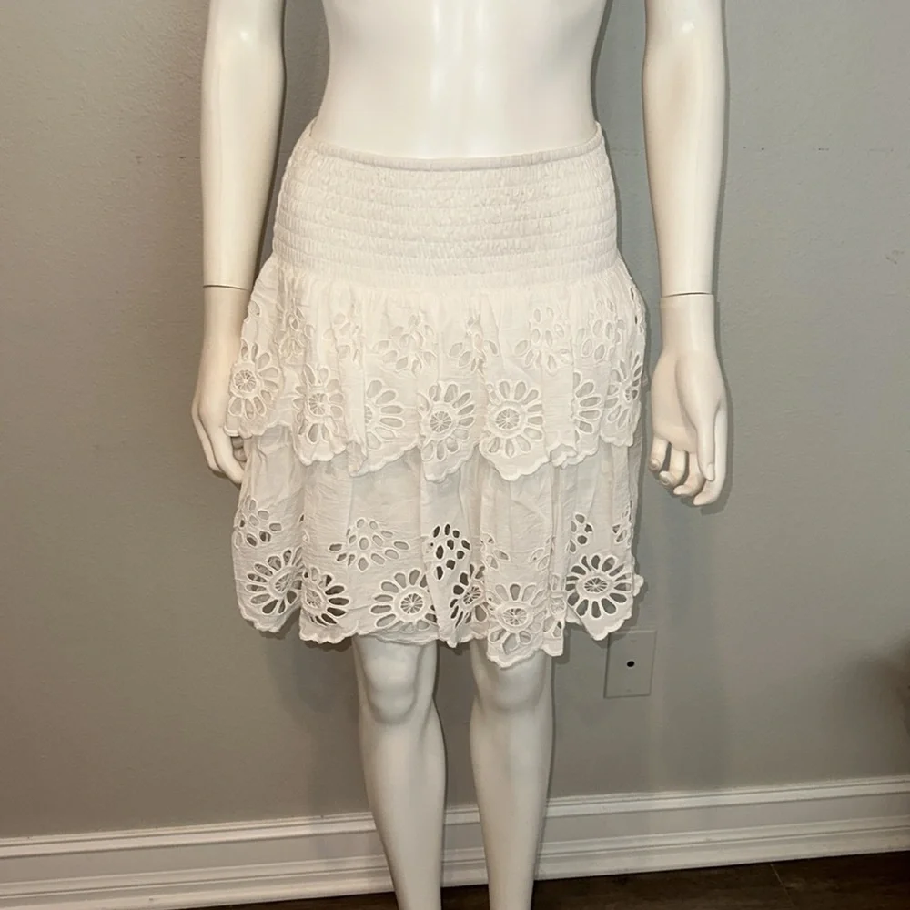 NIGHTCAP Free People white cotton lace boho hippie eyelet mini skirt top XS
